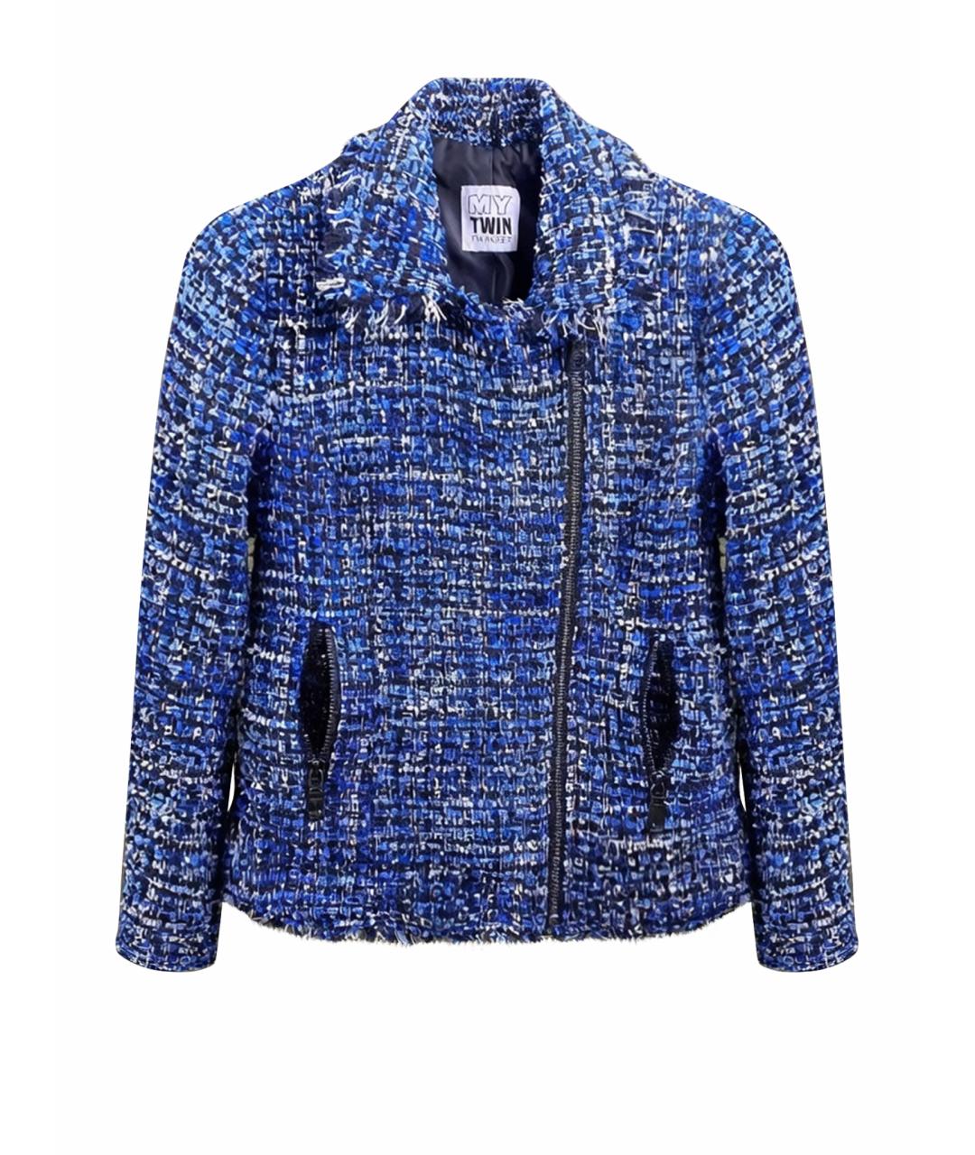 TWIN-SET Синий твидовый жакет/пиджак, фото 1