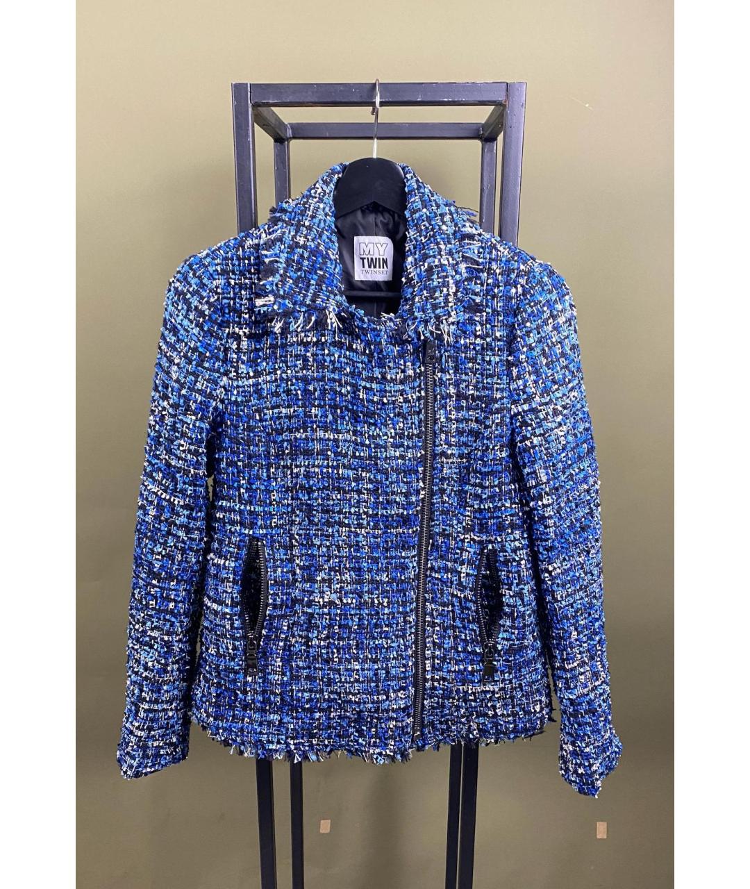TWIN-SET Синий твидовый жакет/пиджак, фото 5