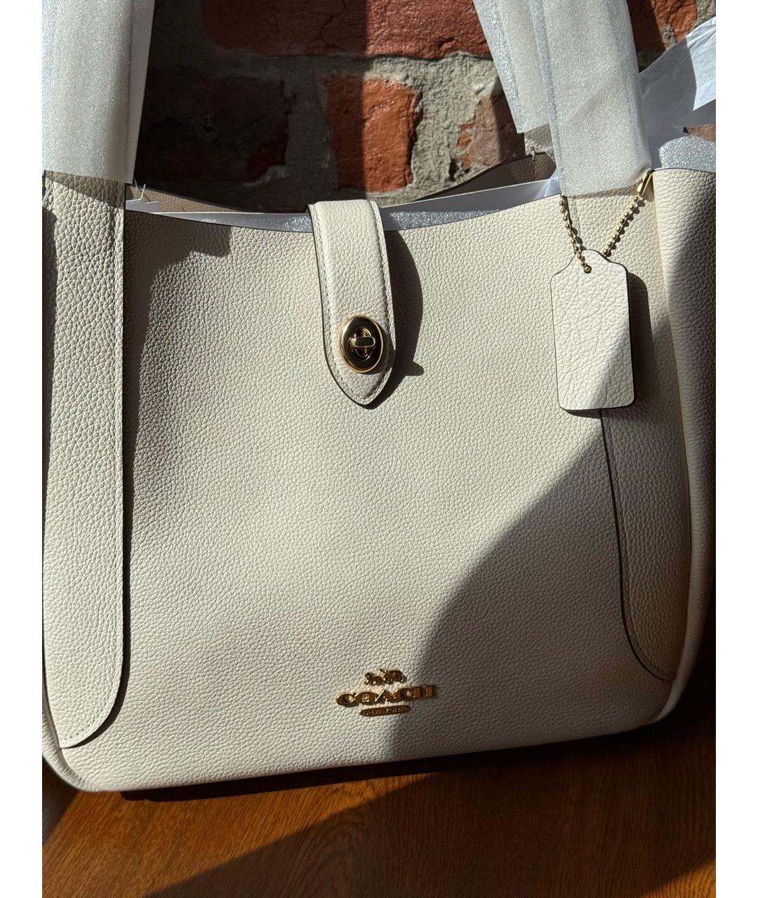 COACH Белая кожаная сумка тоут, фото 7