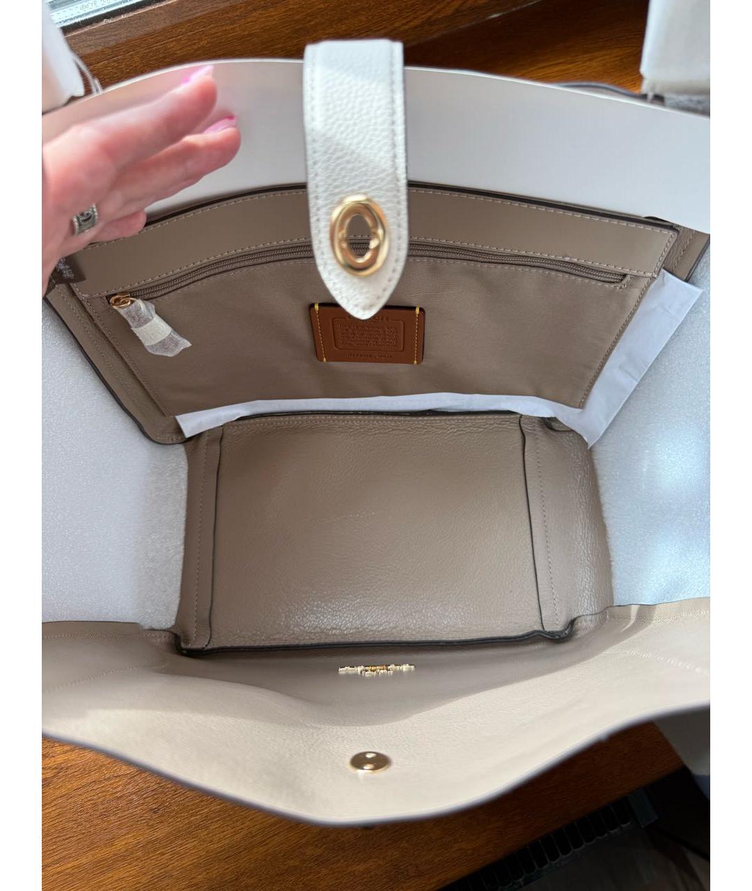 COACH Белая кожаная сумка тоут, фото 4