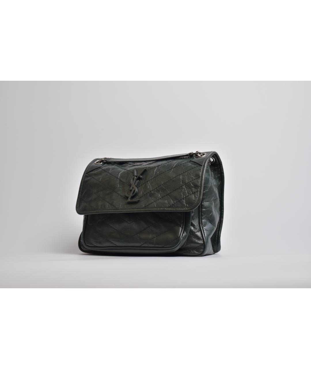 SAINT LAURENT Зеленая кожаная сумка через плечо, фото 2