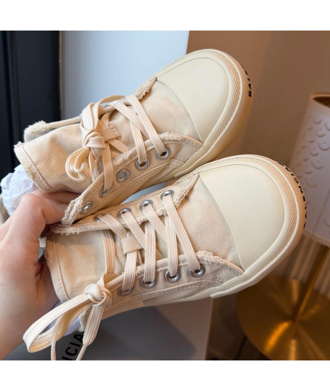 BALENCIAGA Бежевые текстильные кеды, фото 4