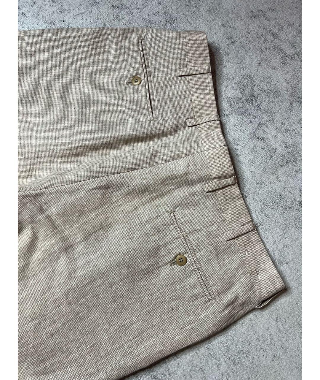 BRIONI Бежевые льняные классические брюки, фото 7