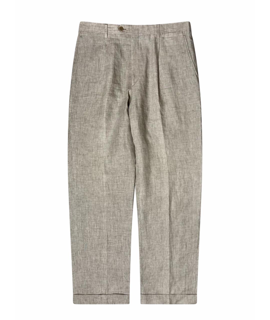 BRIONI Бежевые льняные классические брюки, фото 1