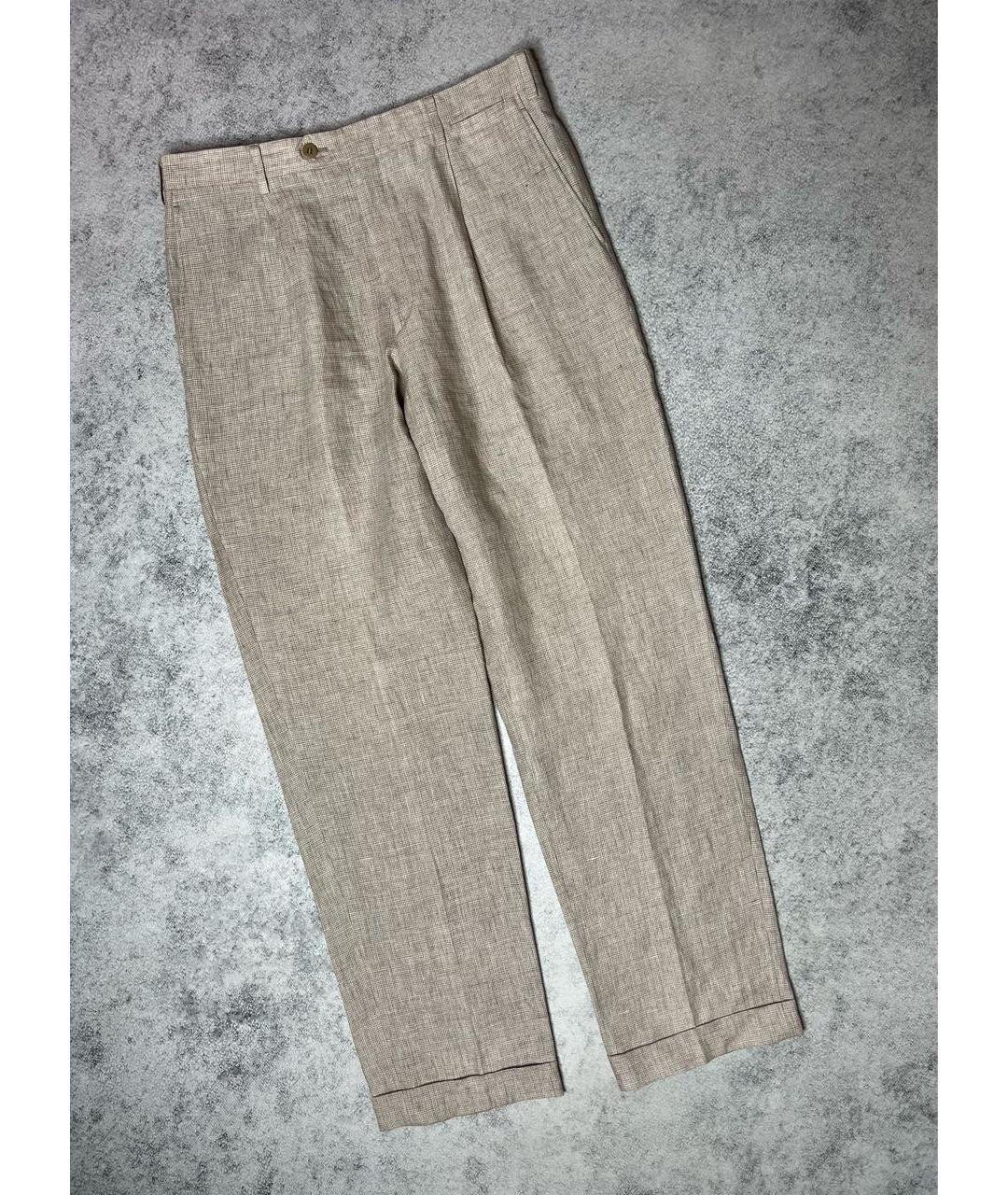 BRIONI Бежевые льняные классические брюки, фото 9