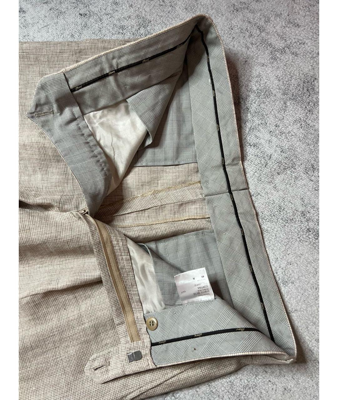 BRIONI Бежевые льняные классические брюки, фото 5