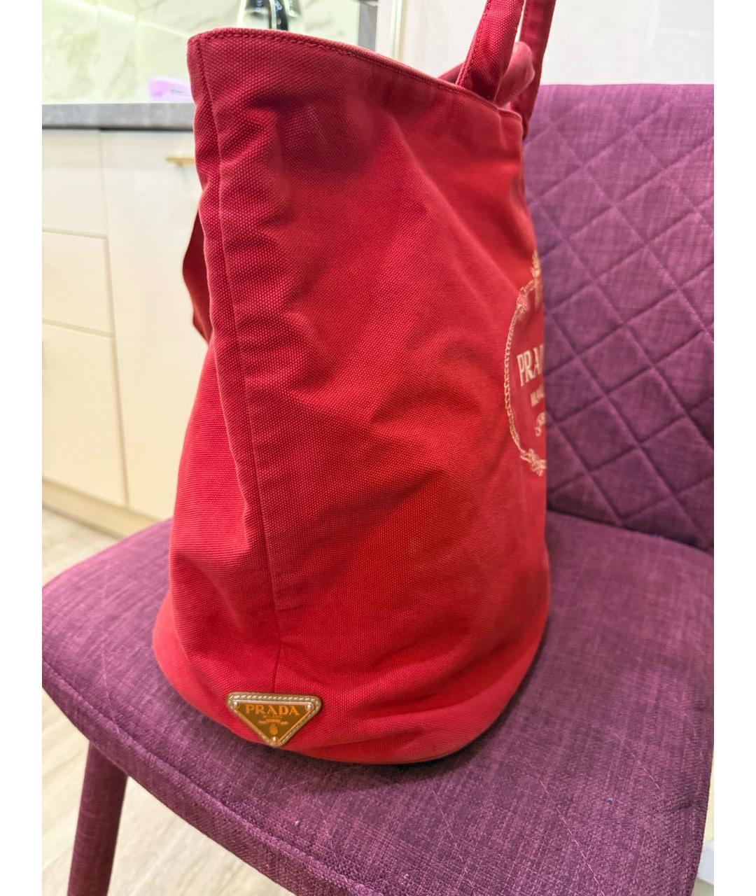 PRADA Красная хлопковая пляжная сумка, фото 7
