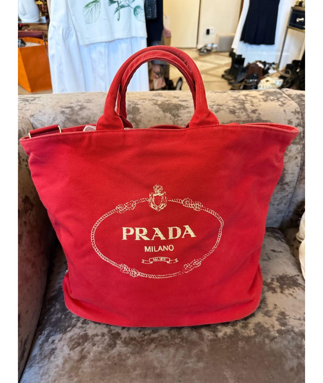 PRADA Красная хлопковая пляжная сумка, фото 9