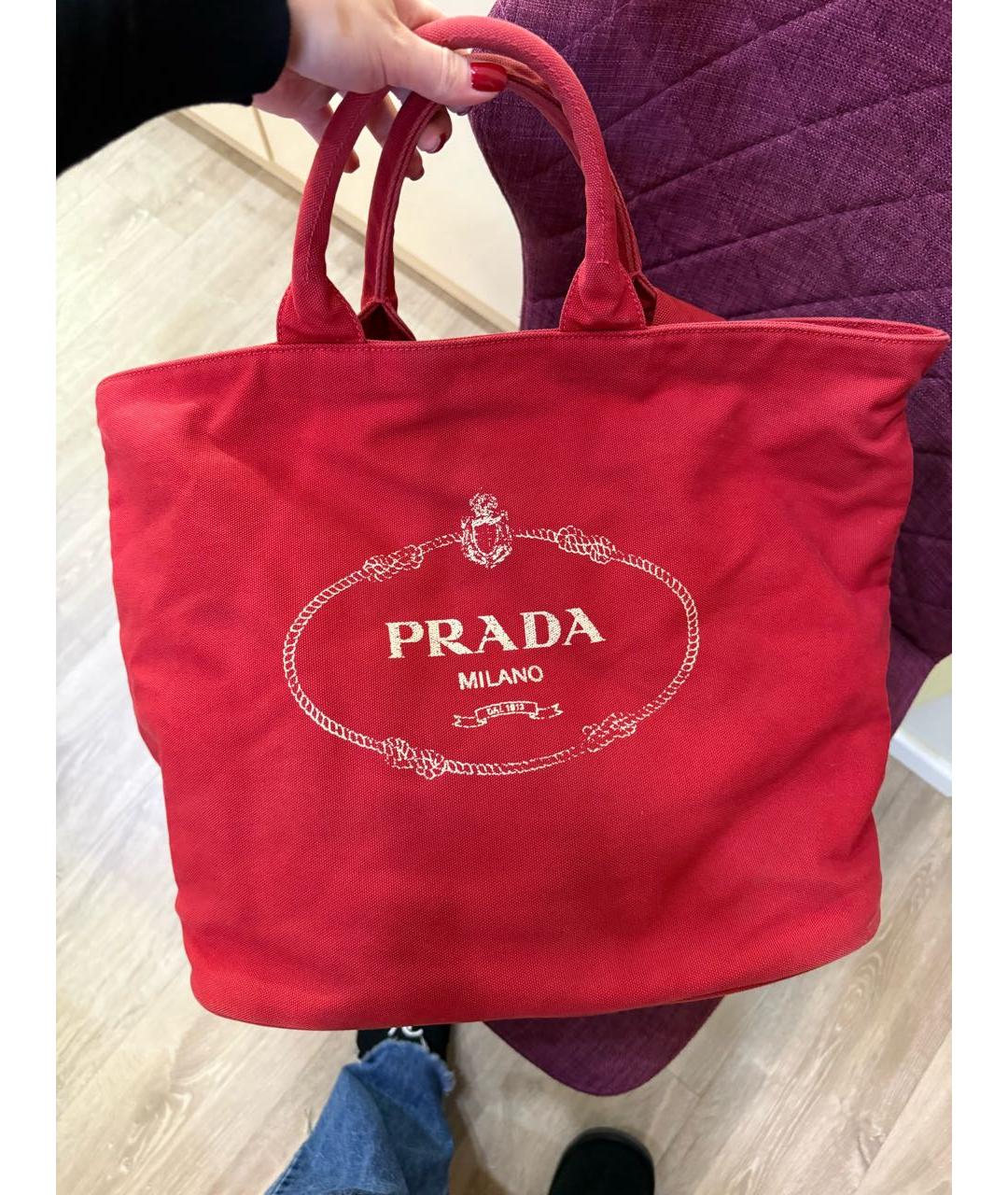 PRADA Красная хлопковая пляжная сумка, фото 4