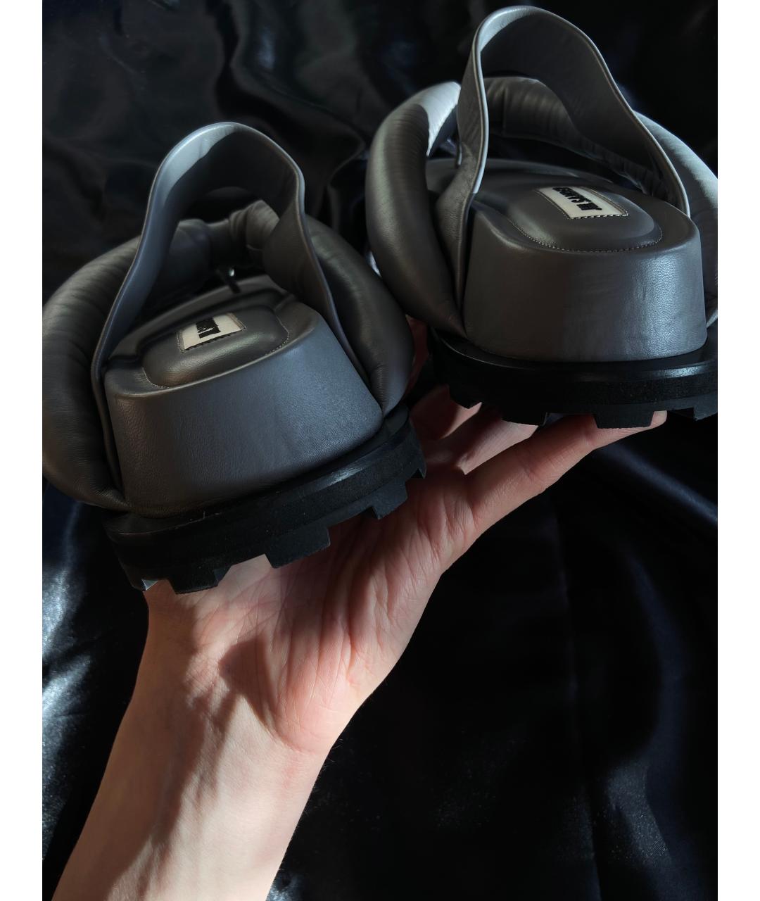 JIL SANDER Серые кожаные сандалии, фото 3