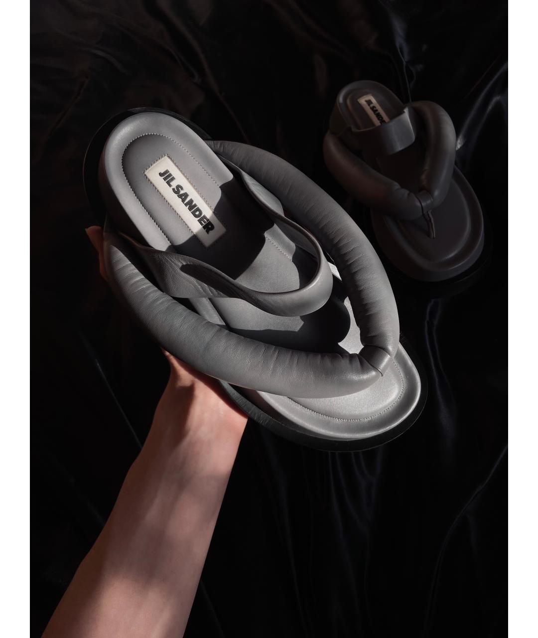 JIL SANDER Серые кожаные сандалии, фото 4