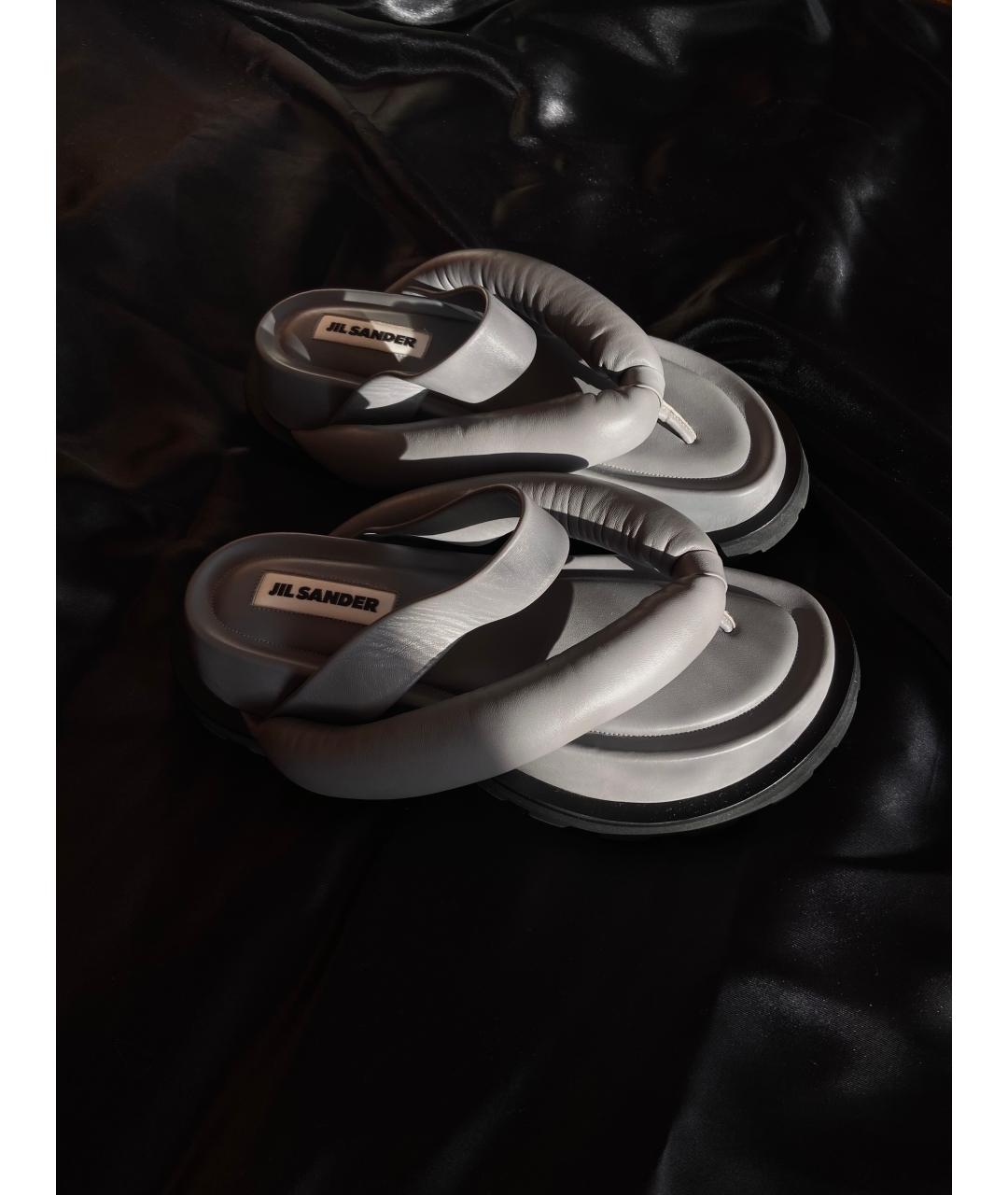 JIL SANDER Серые кожаные сандалии, фото 9