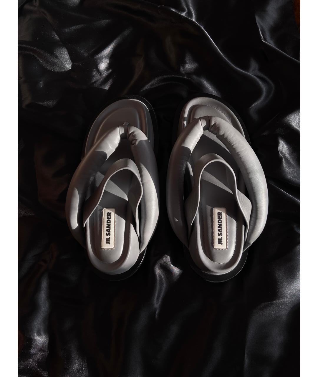 JIL SANDER Серые кожаные сандалии, фото 2