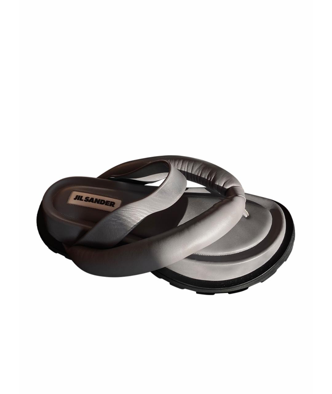 JIL SANDER Серые кожаные сандалии, фото 1