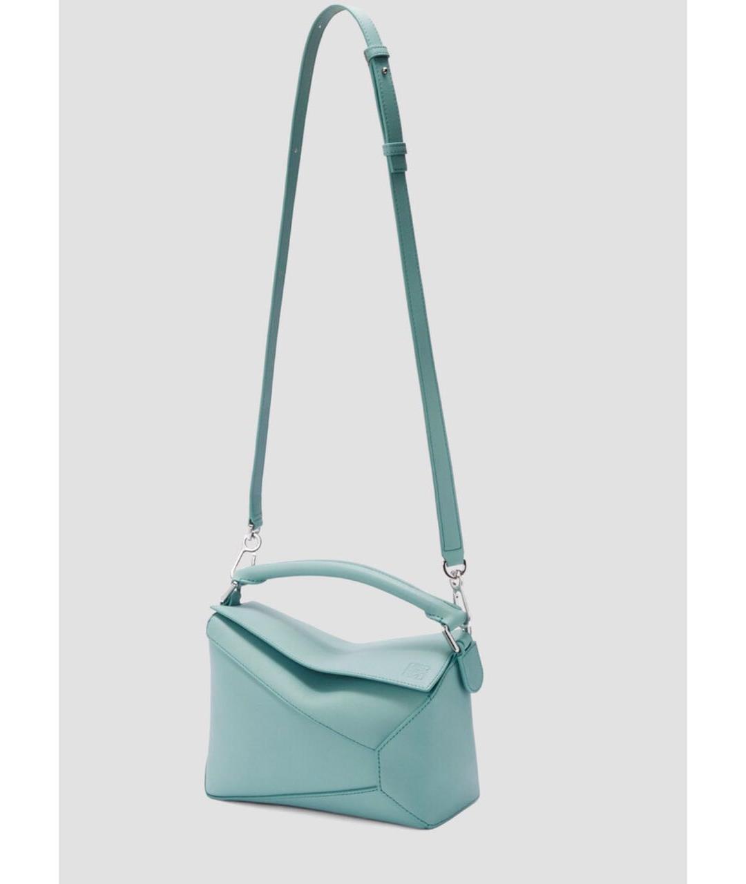 LOEWE Голубая кожаная сумка с короткими ручками, фото 5