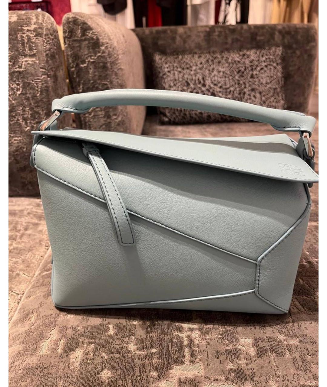 LOEWE Голубая кожаная сумка с короткими ручками, фото 2