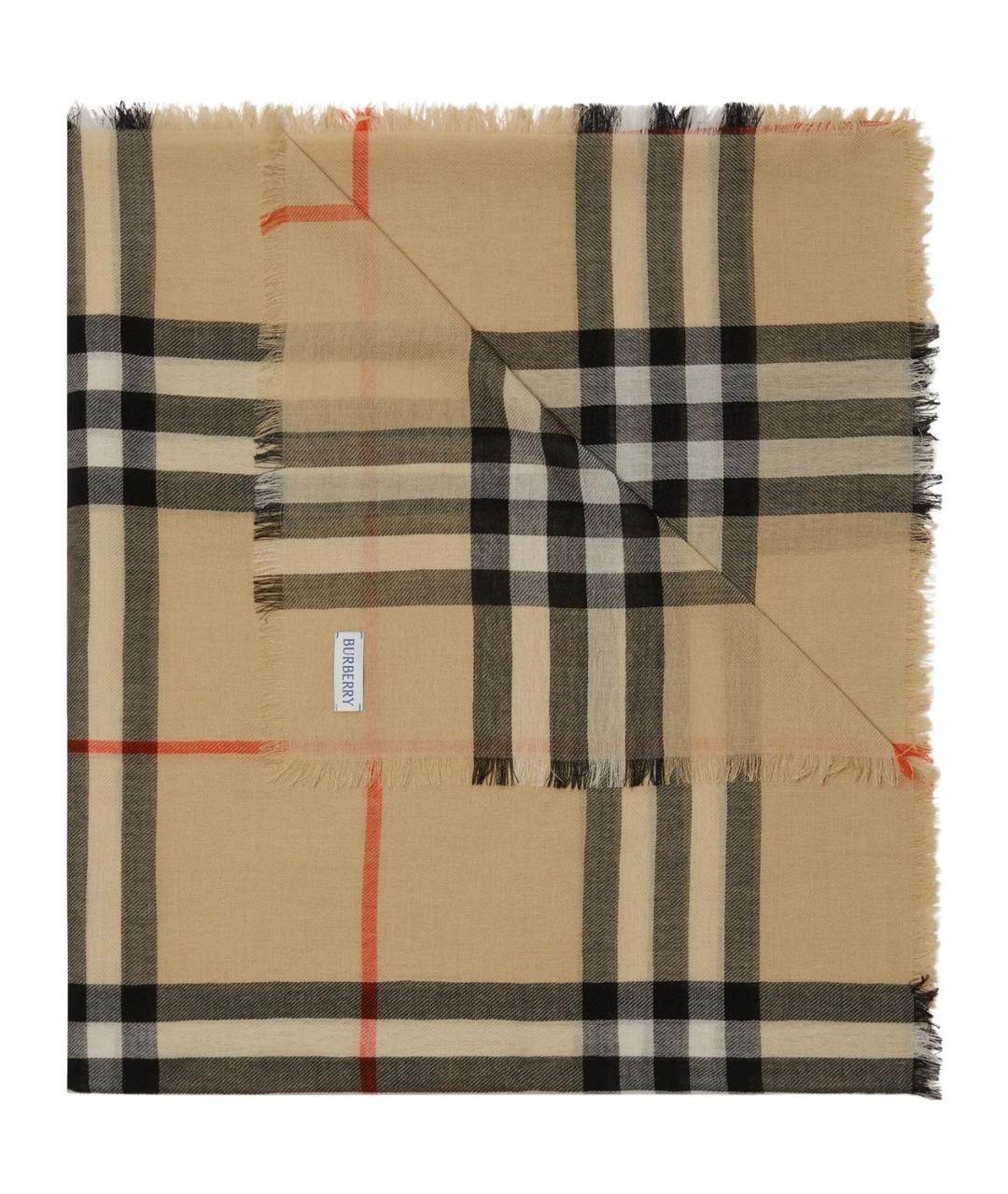 BURBERRY Бежевый шерстяной шарф, фото 1