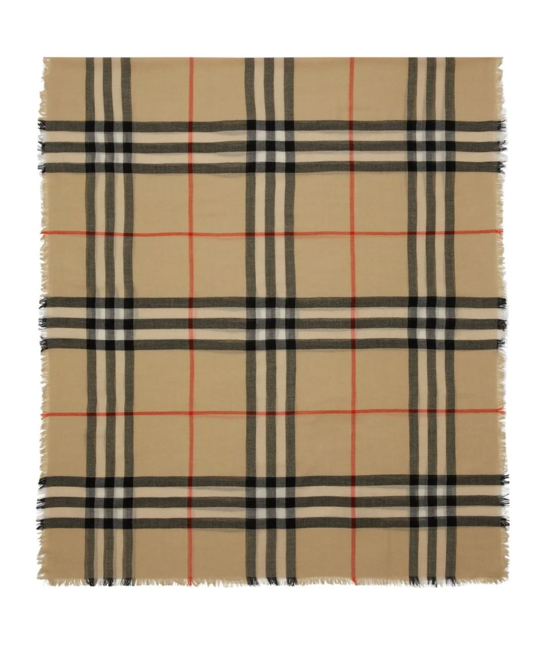 BURBERRY Бежевый шерстяной шарф, фото 2