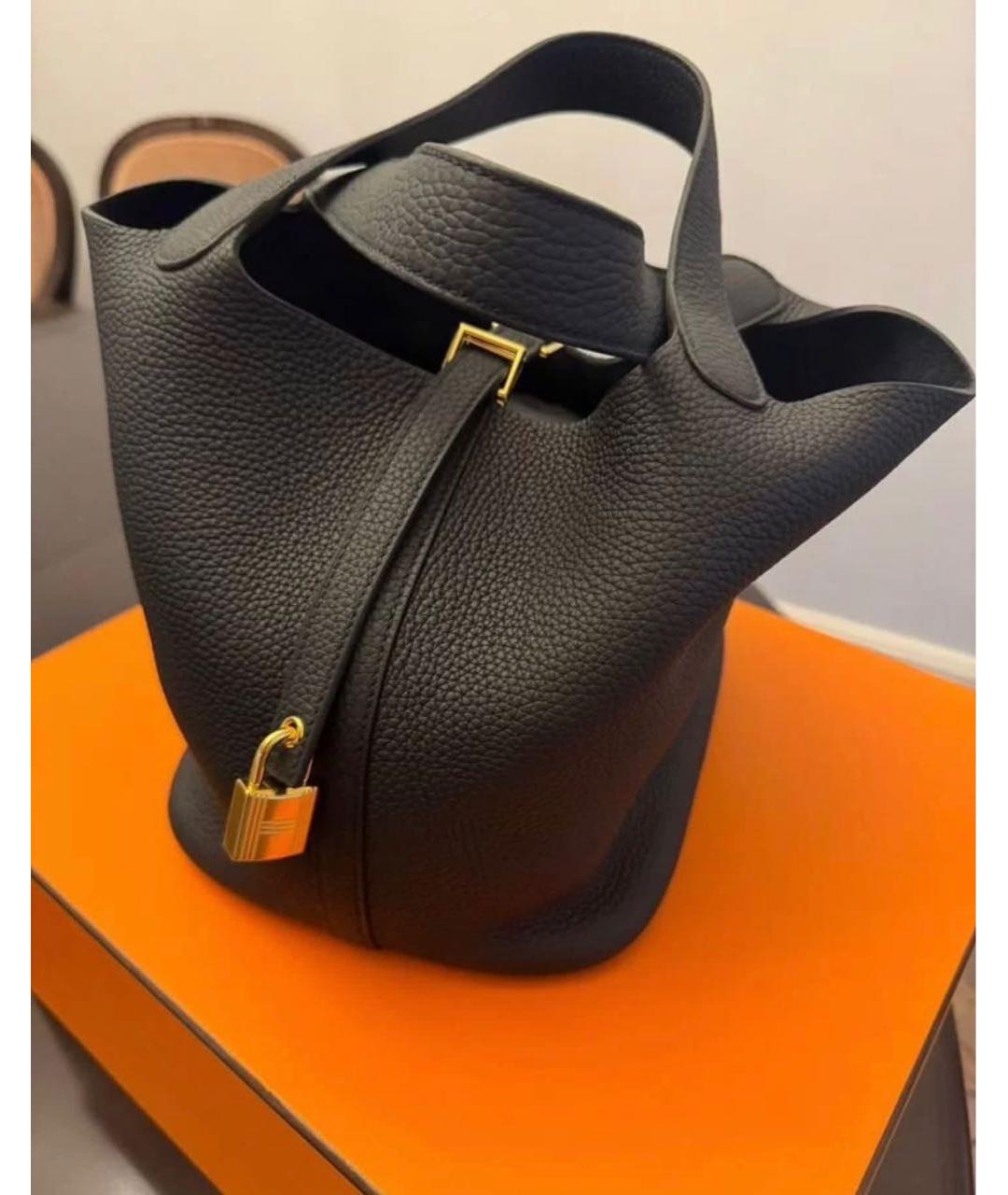 HERMES Черная кожаная сумка с короткими ручками, фото 5