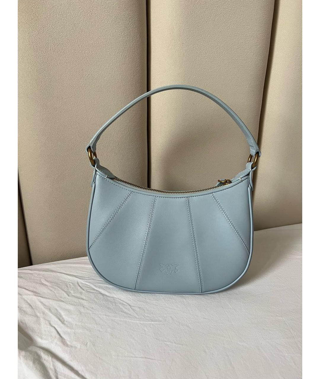 PINKO Голубая кожаная сумка с короткими ручками, фото 3