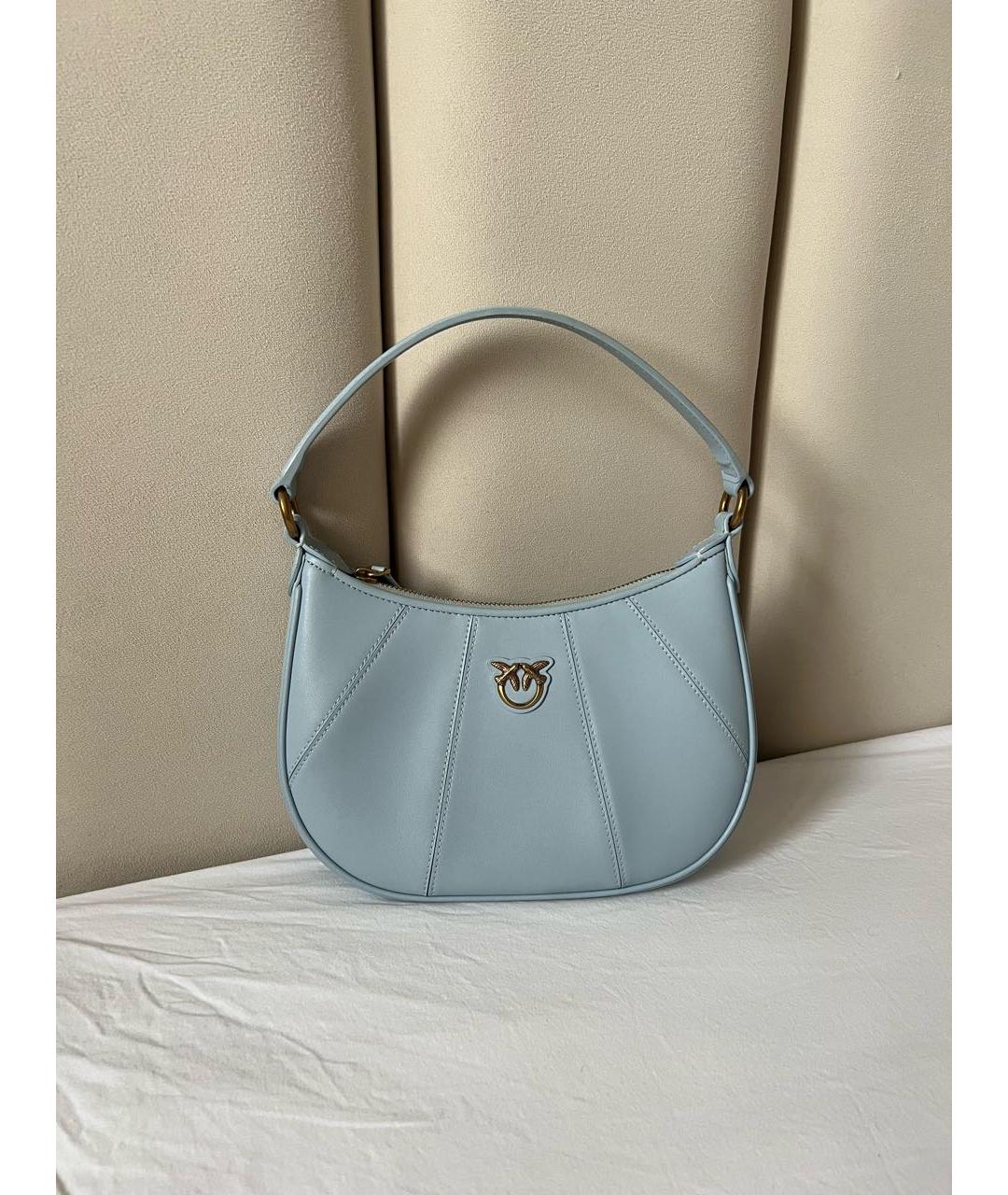 PINKO Голубая кожаная сумка с короткими ручками, фото 5