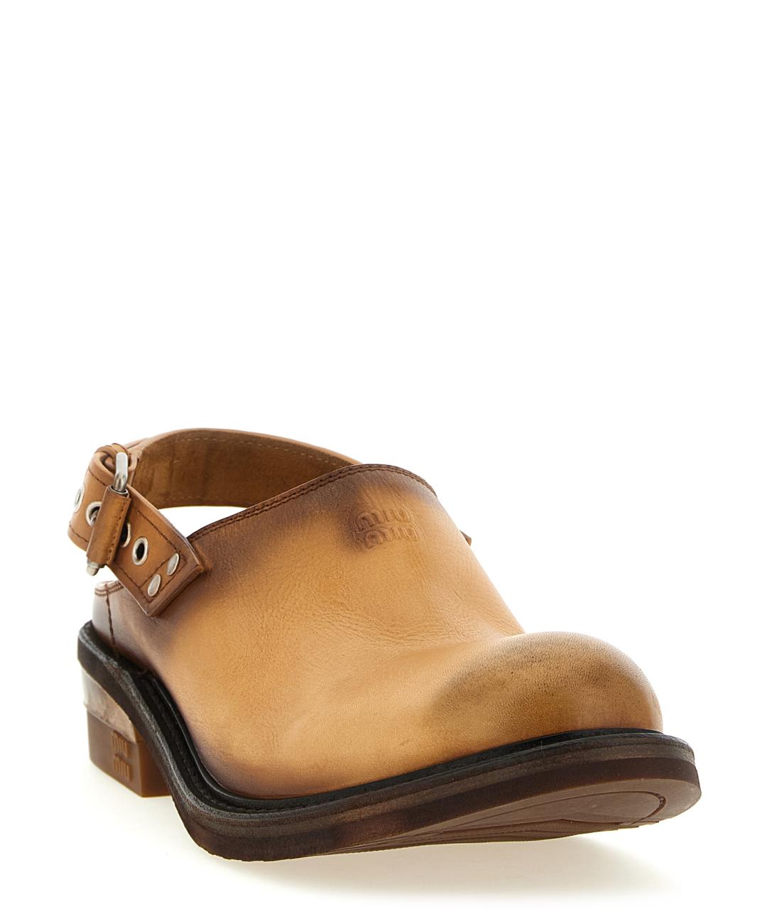 MIU MIU Бежевые кожаные сабо, фото 2