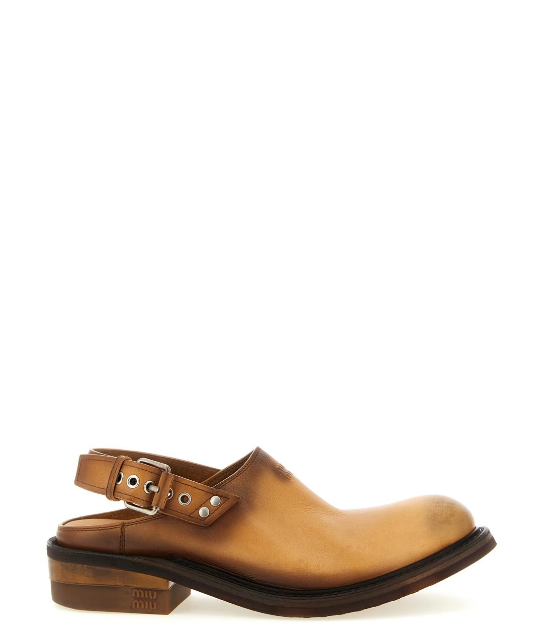 MIU MIU Бежевые кожаные сабо, фото 1