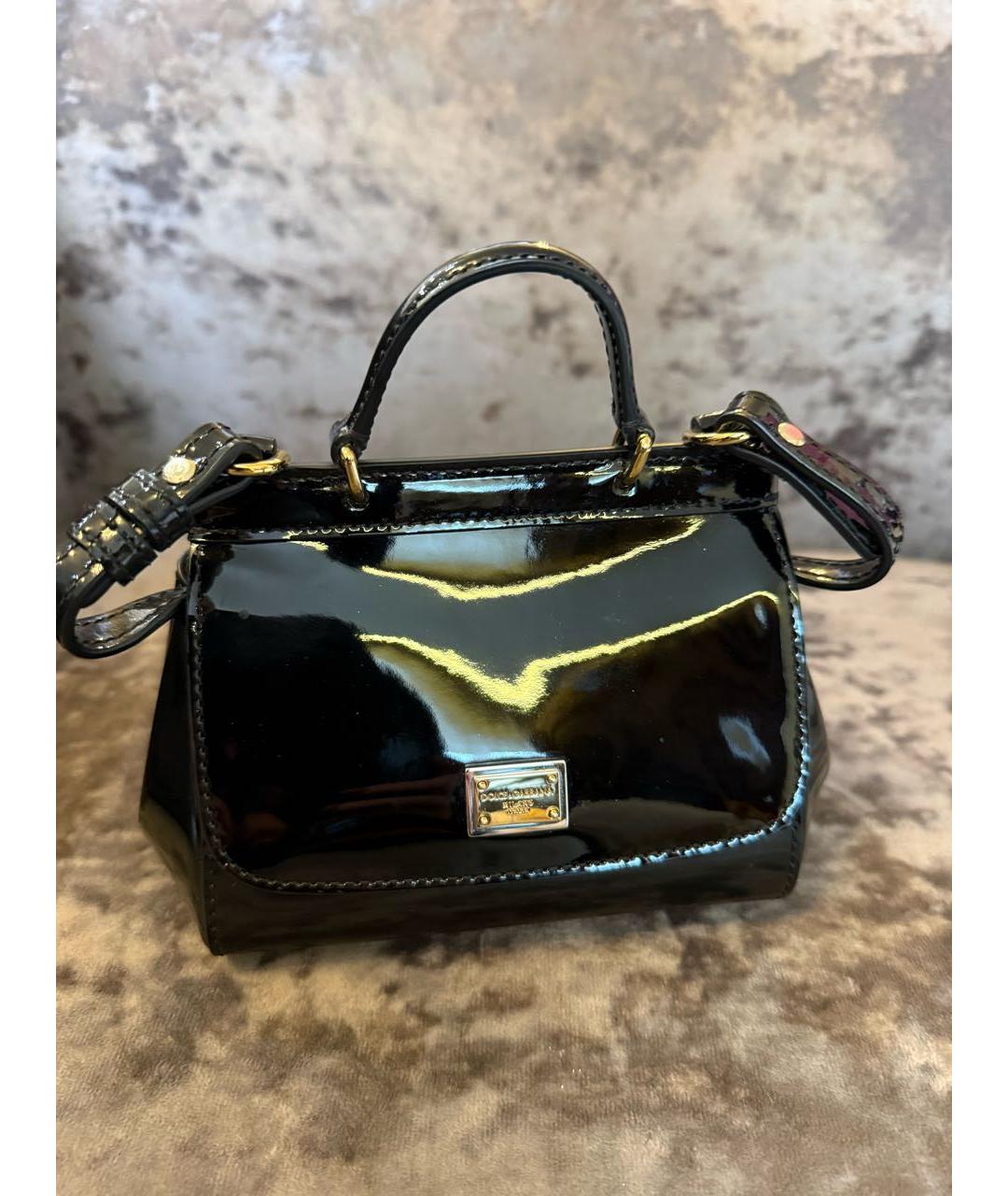 DOLCE&GABBANA Черная сумка через плечо из лакированной кожи, фото 4