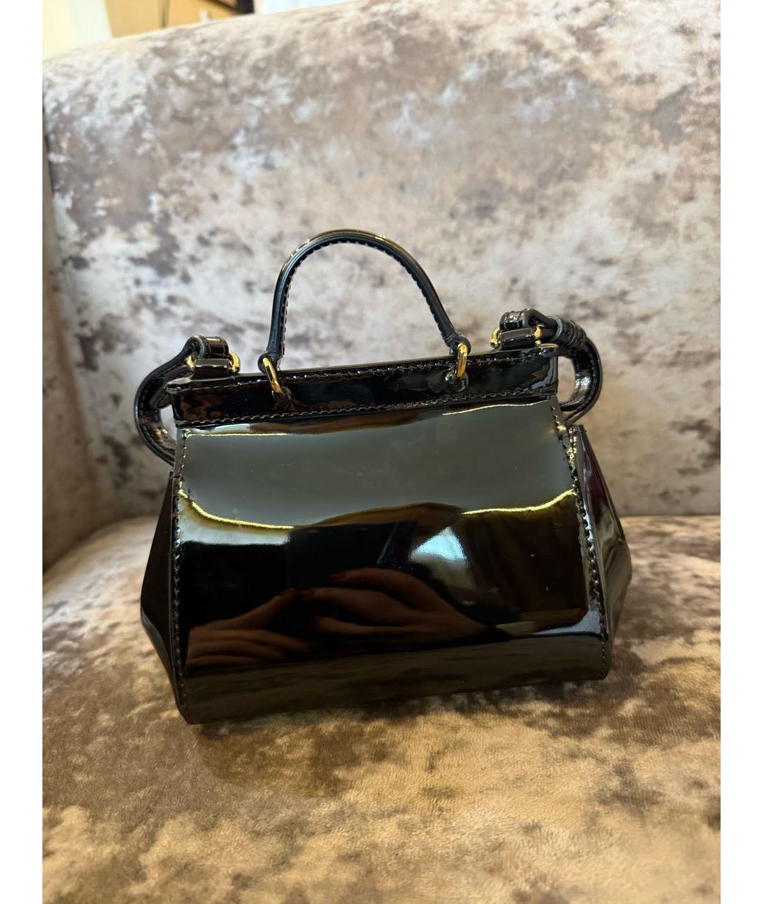 DOLCE&GABBANA Черная сумка через плечо из лакированной кожи, фото 3