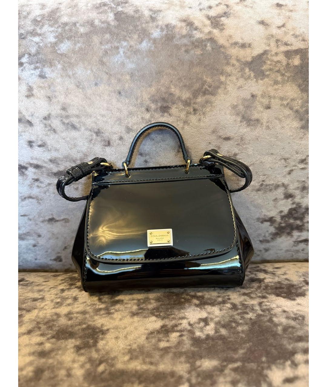 DOLCE&GABBANA Черная сумка через плечо из лакированной кожи, фото 8