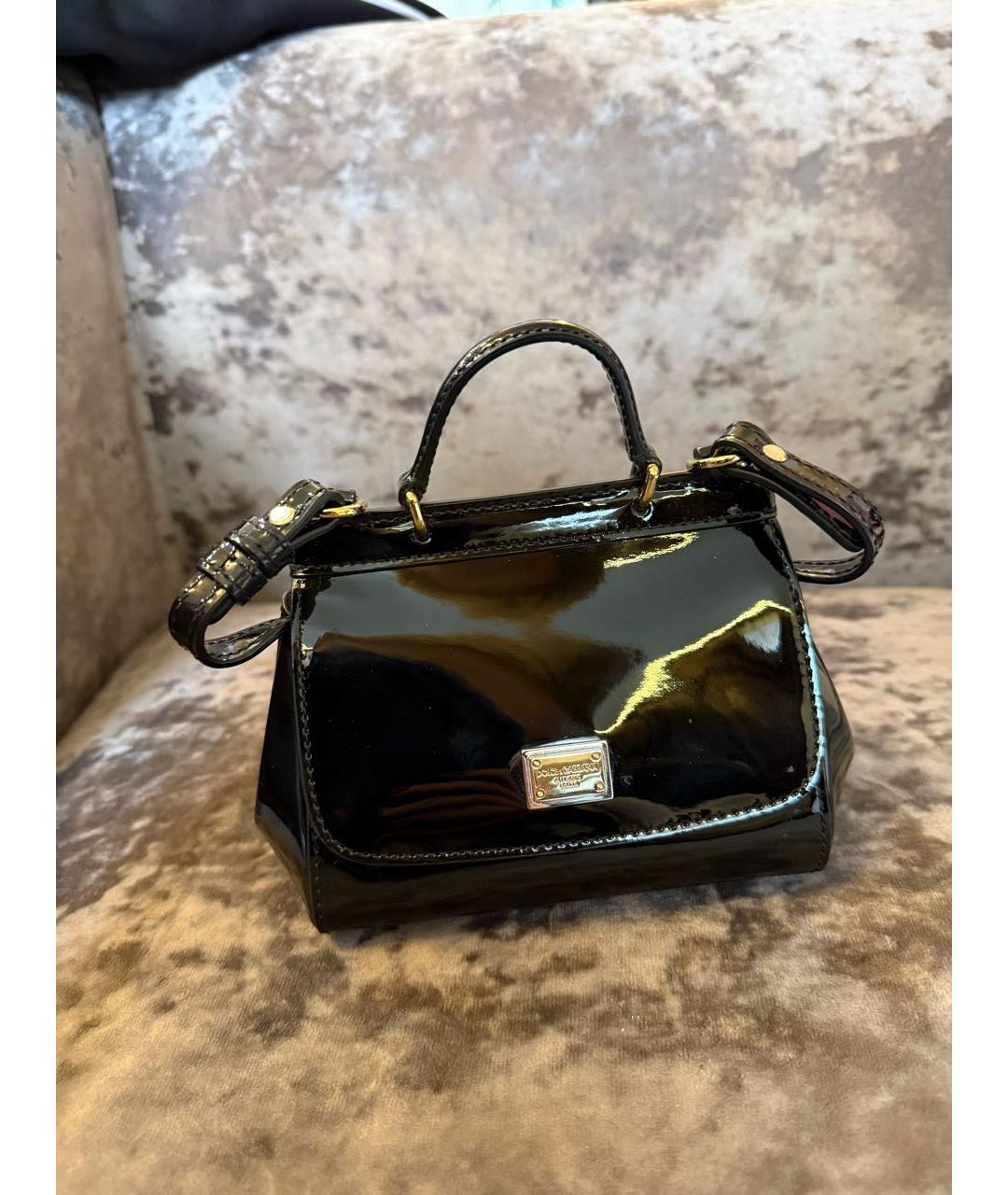 DOLCE&GABBANA Черная сумка через плечо из лакированной кожи, фото 5