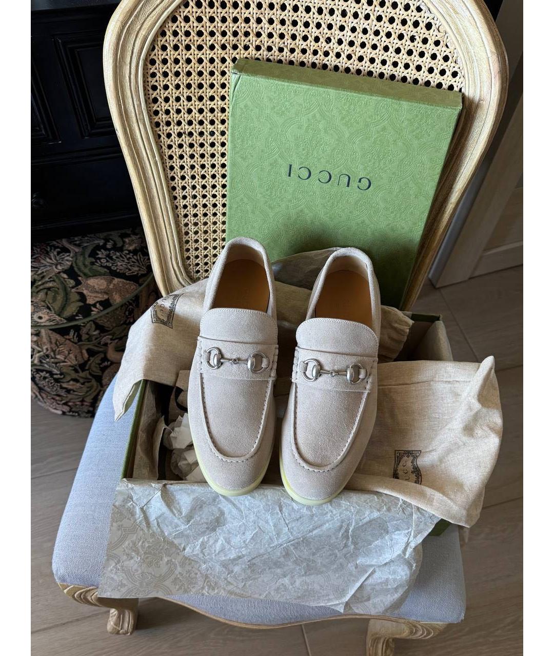 GUCCI Бежевые замшевые лоферы, фото 3