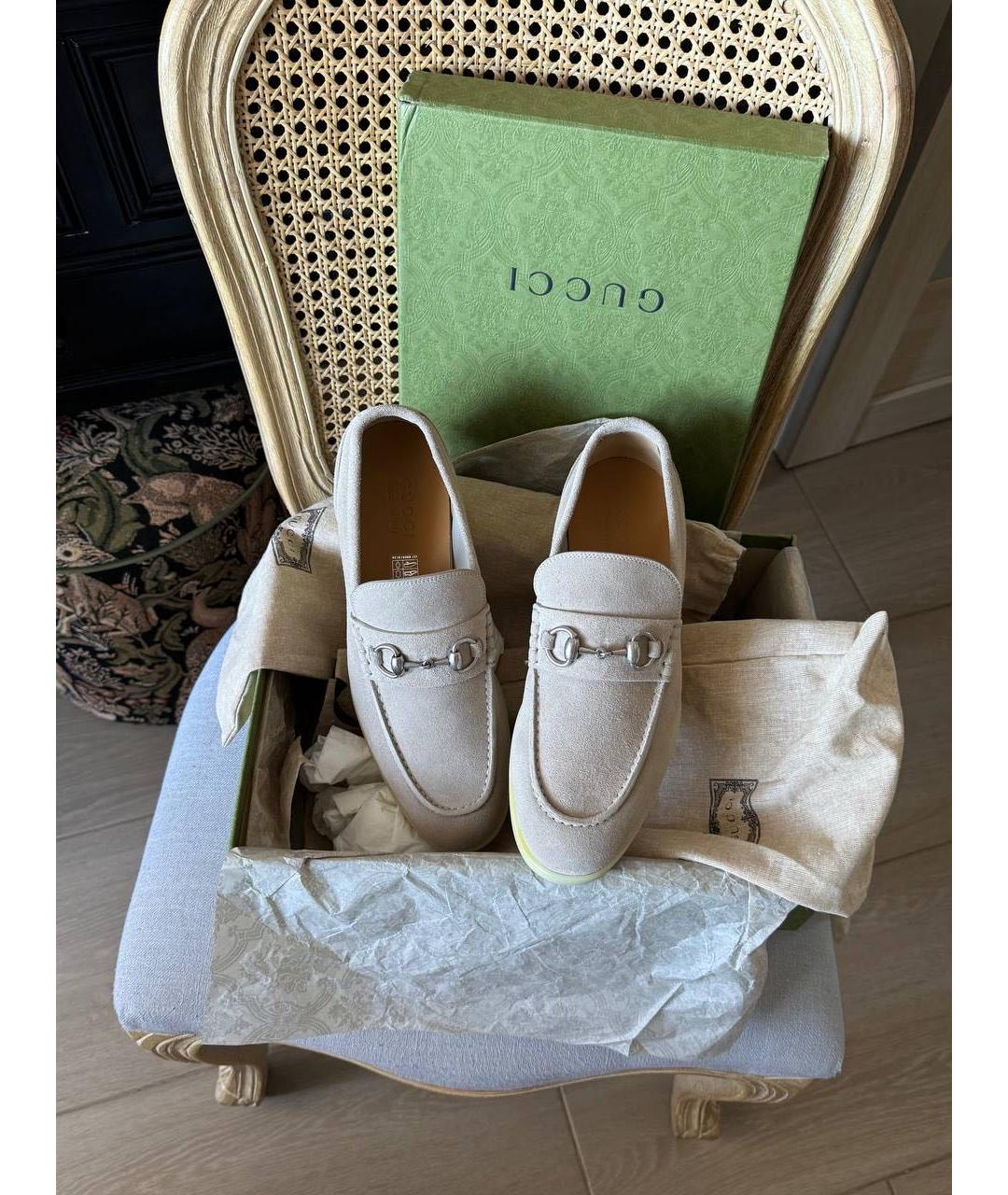 GUCCI Бежевые замшевые лоферы, фото 9