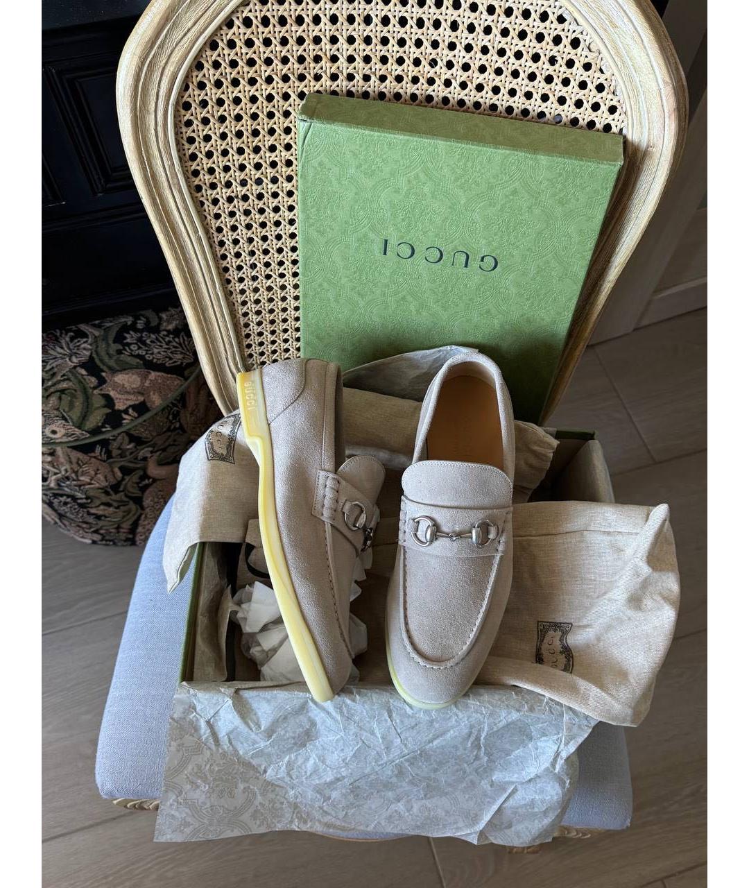 GUCCI Бежевые замшевые лоферы, фото 2