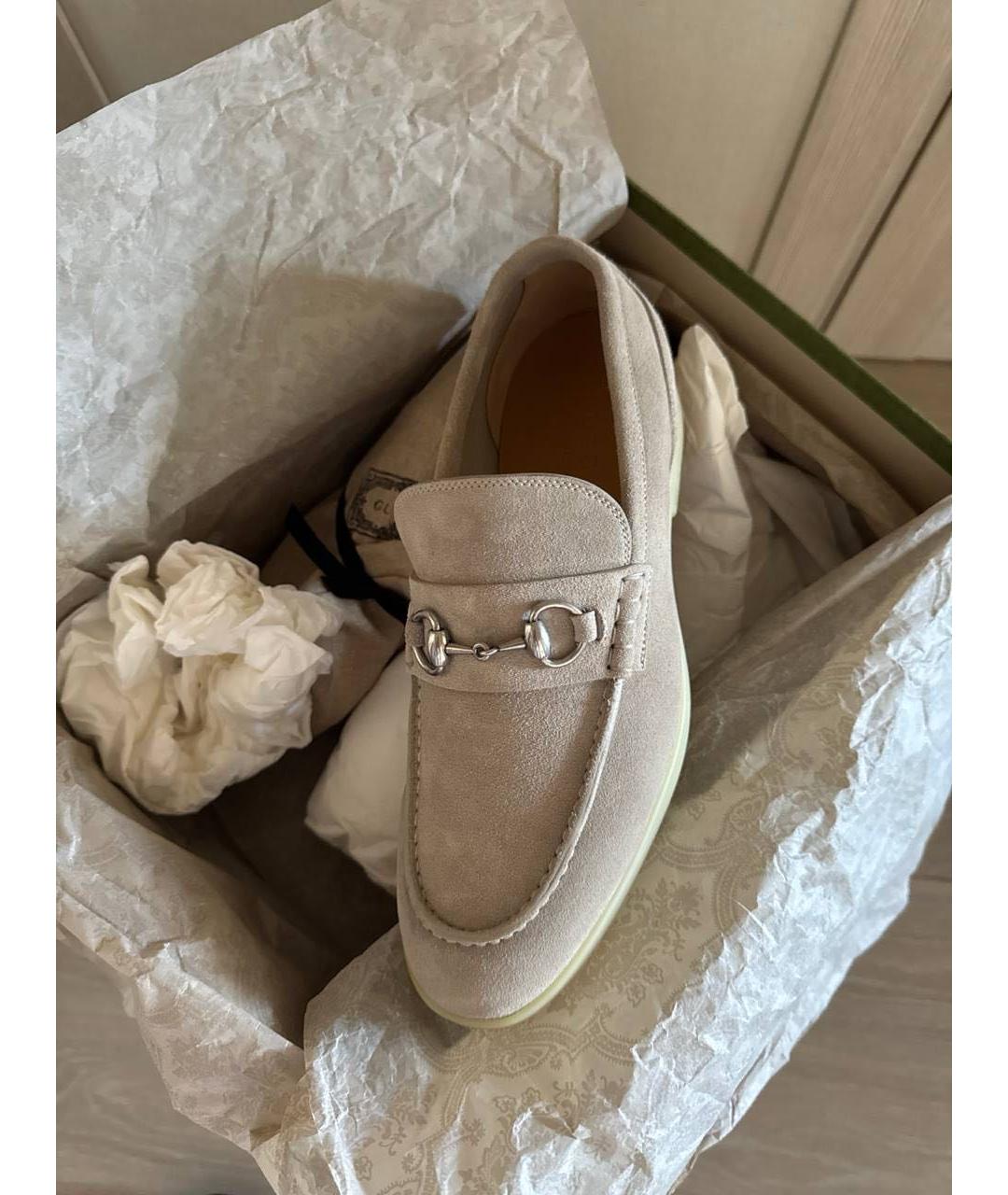 GUCCI Бежевые замшевые лоферы, фото 6
