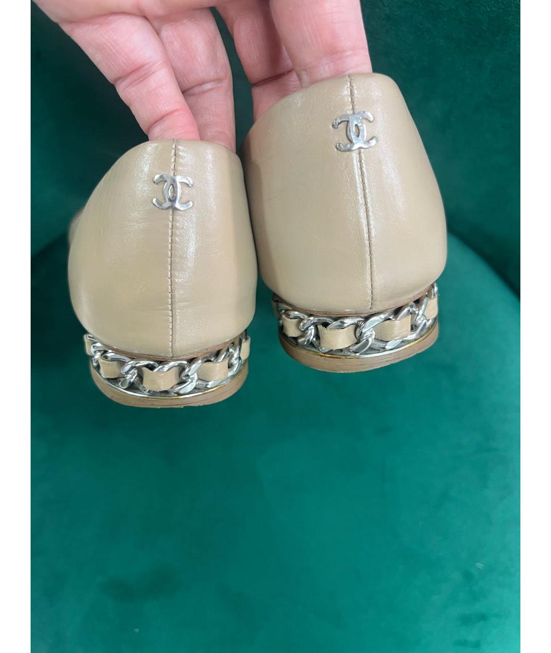 CHANEL Бежевые кожаные балетки, фото 6