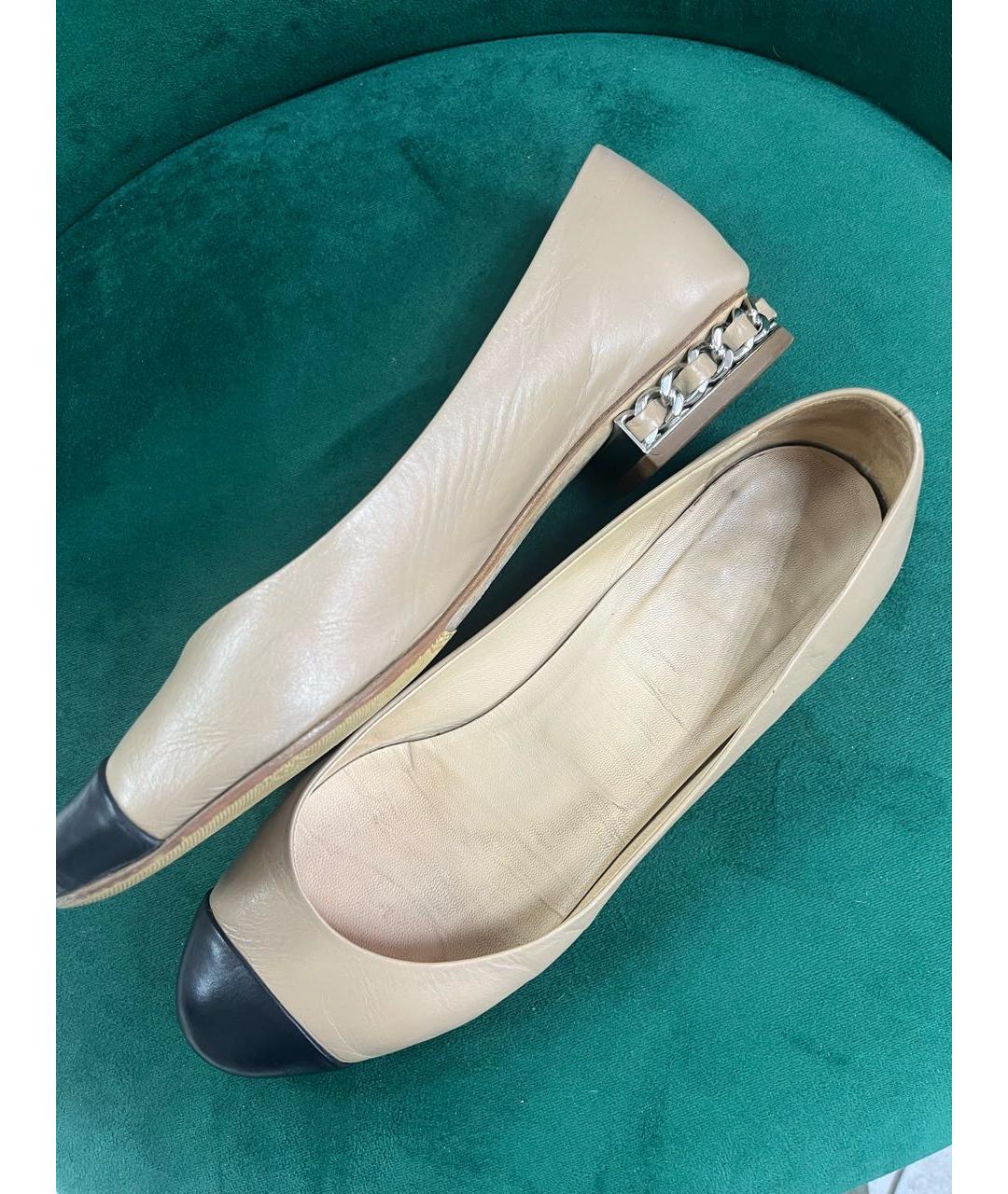 CHANEL Бежевые кожаные балетки, фото 7