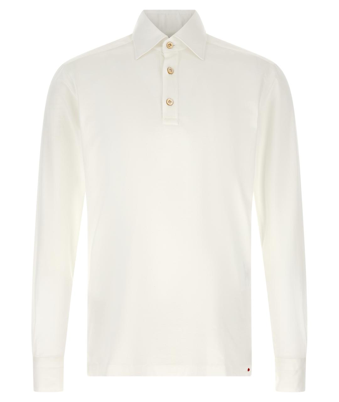 KITON Белое хлопковое поло с длинным рукавом, фото 1