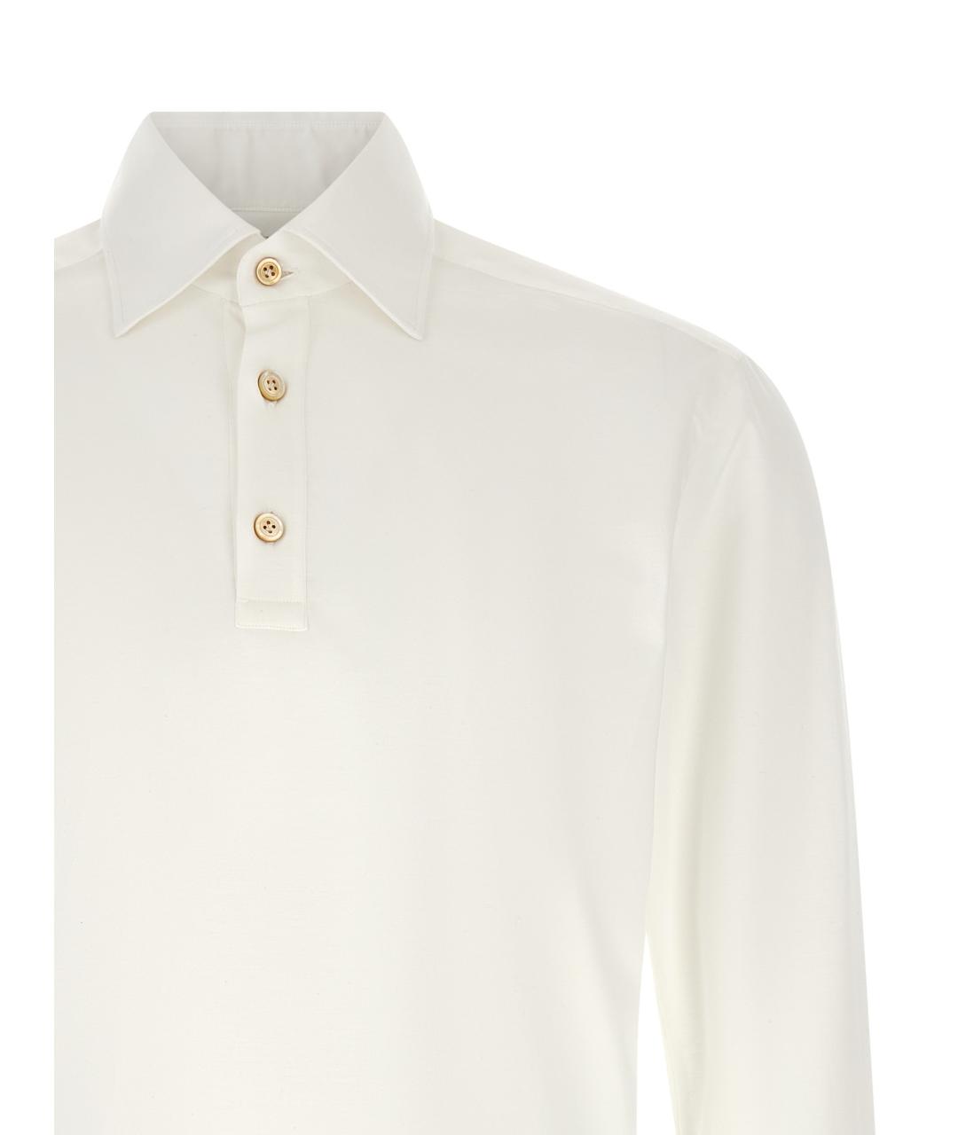 KITON Белое хлопковое поло с длинным рукавом, фото 3