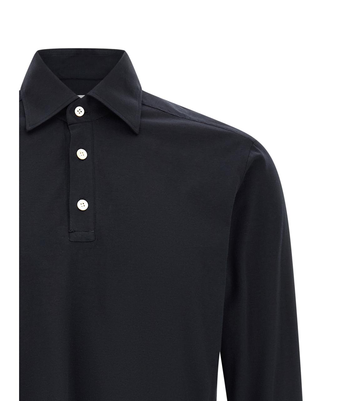 KITON Синее хлопковое поло с длинным рукавом, фото 3