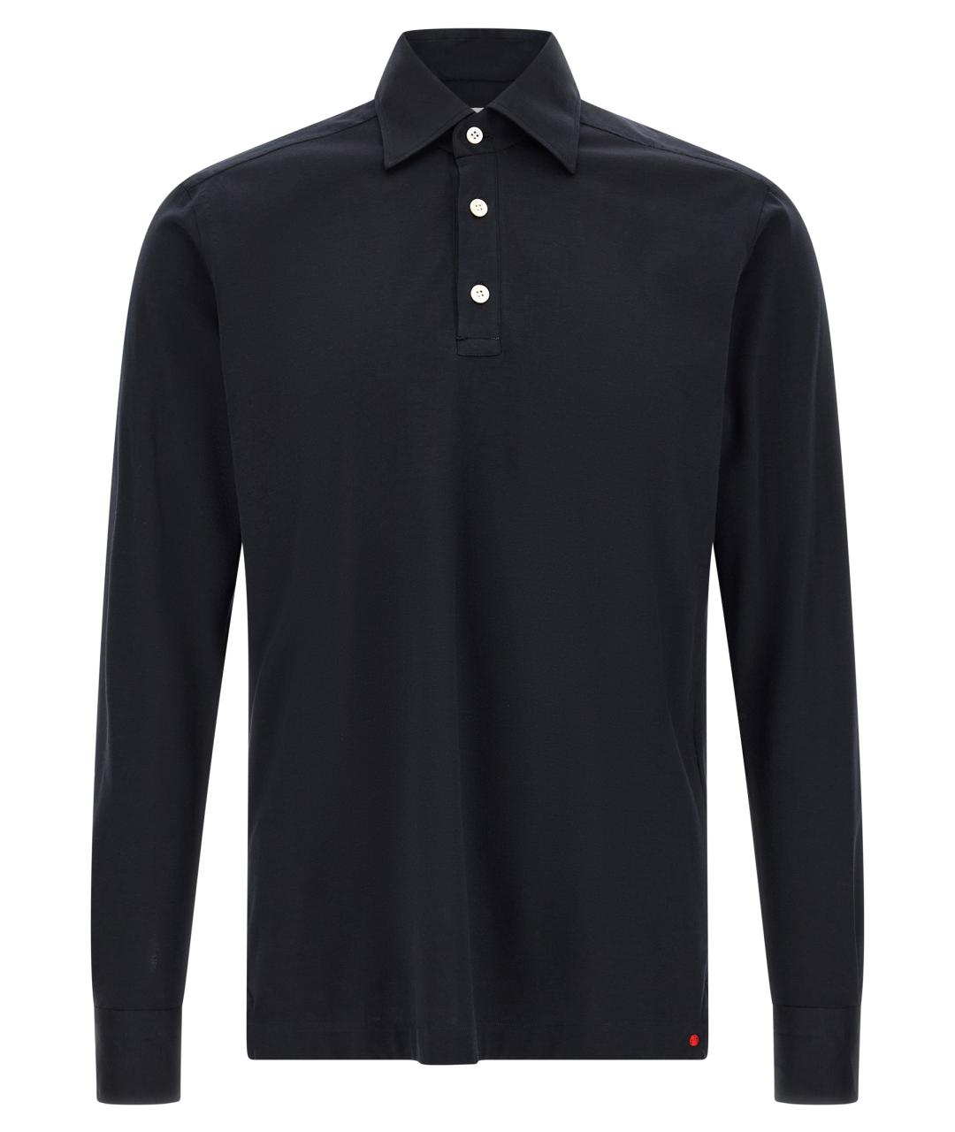 KITON Синее хлопковое поло с длинным рукавом, фото 1
