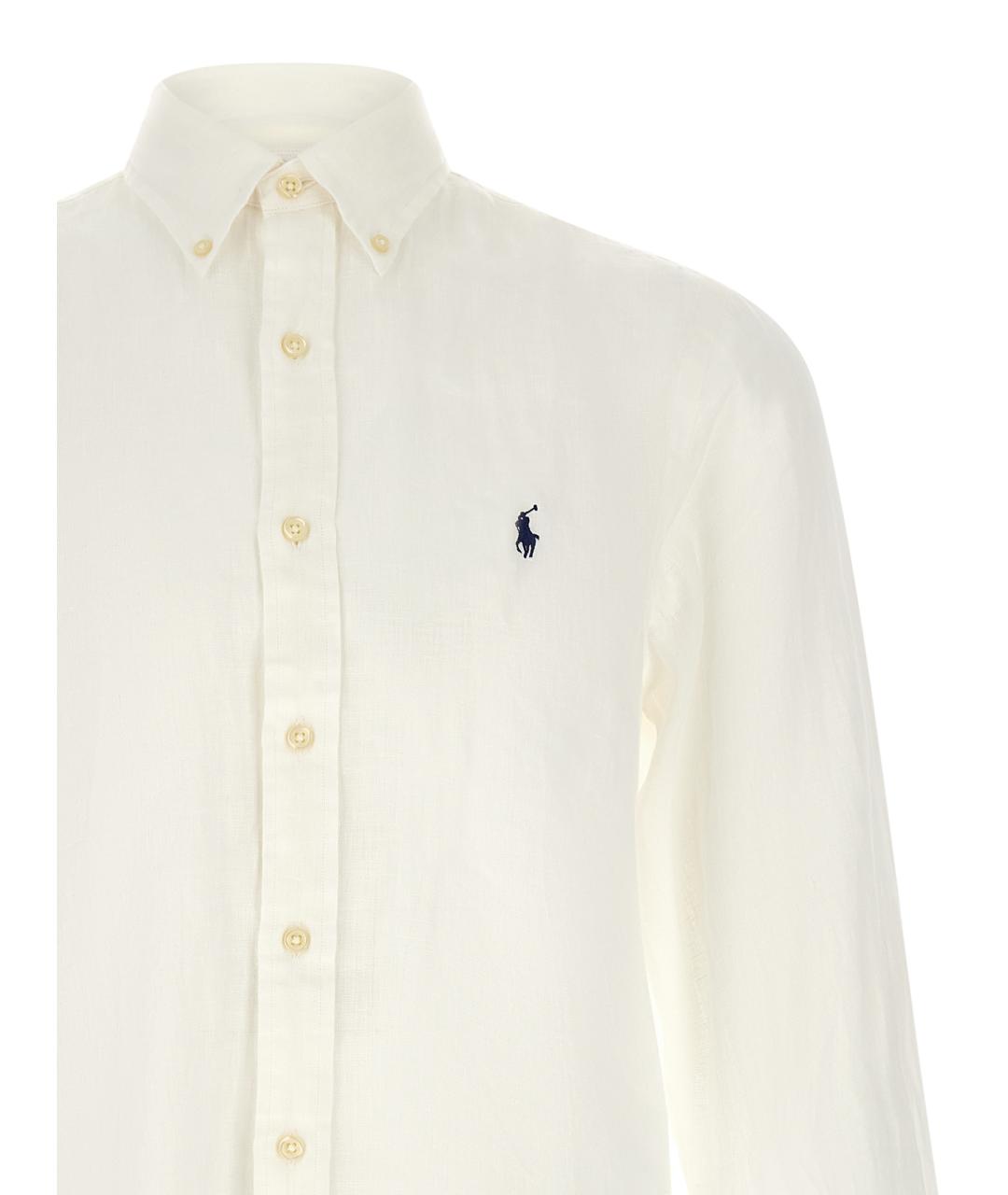 POLO RALPH LAUREN Белая льняная кэжуал рубашка, фото 3