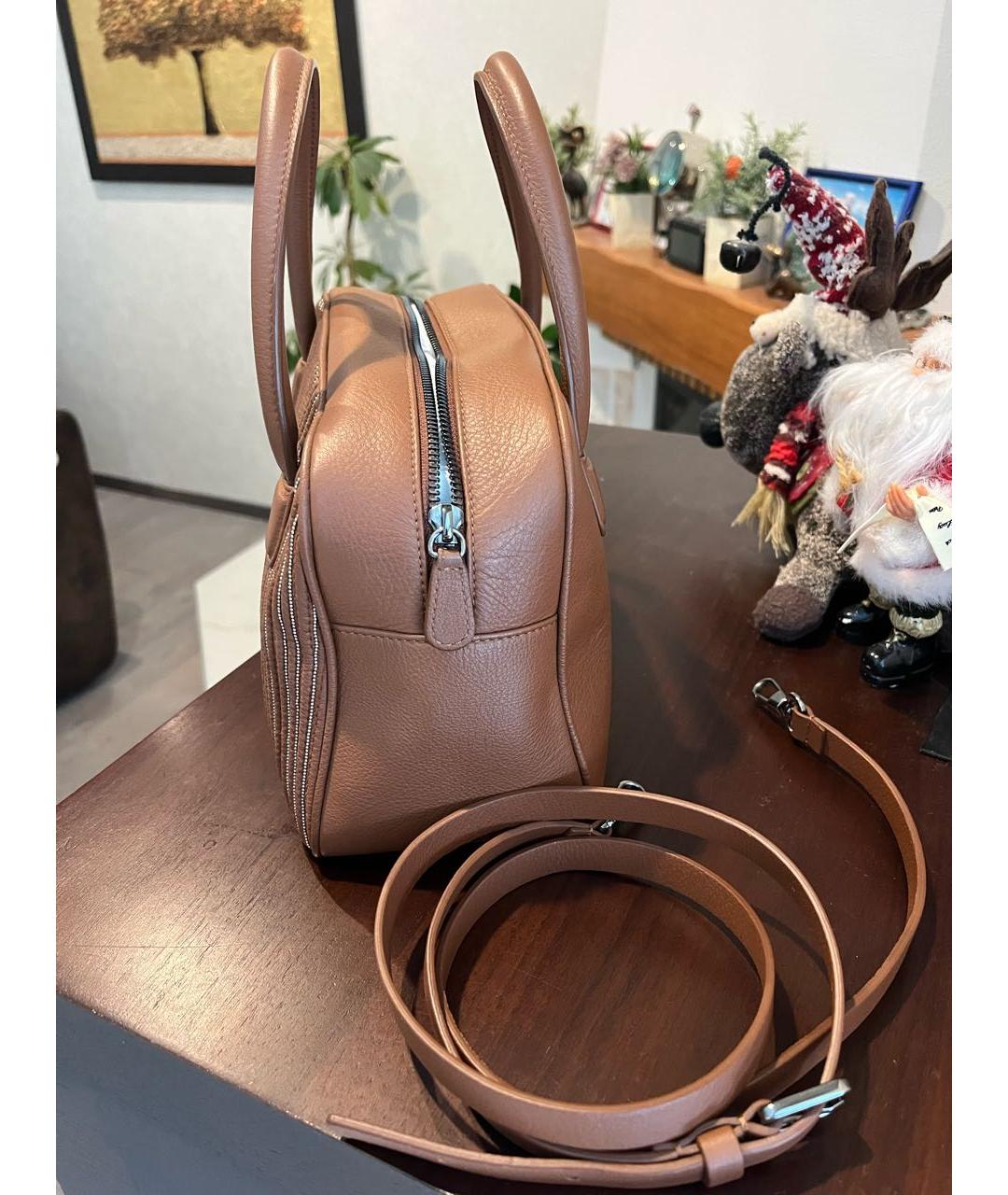 FABIANA FILIPPI Коричневая кожаная сумка с короткими ручками, фото 5
