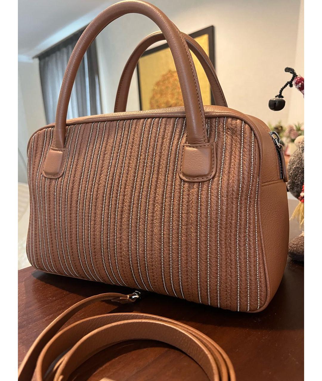 FABIANA FILIPPI Коричневая кожаная сумка с короткими ручками, фото 3
