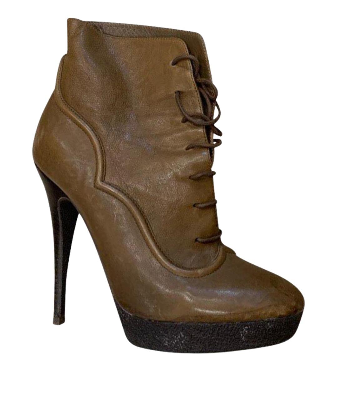 SAINT LAURENT Горчичные кожаные ботильоны, фото 1