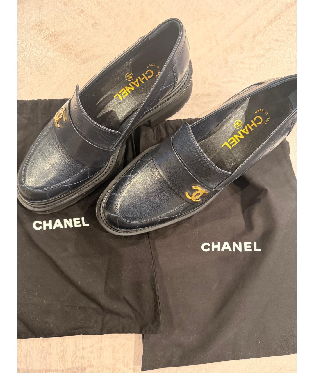 CHANEL Темно-синие кожаные лоферы, фото 2