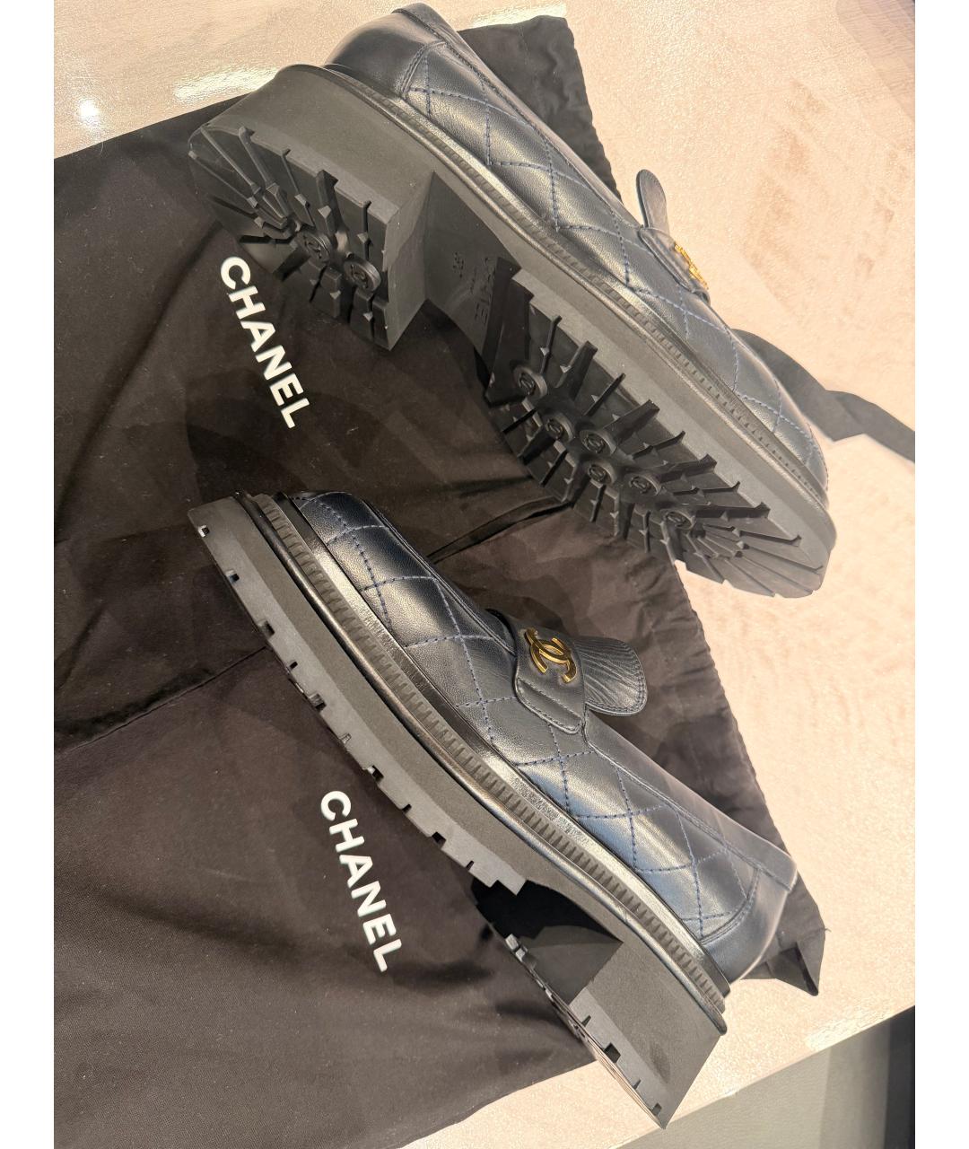 CHANEL Темно-синие кожаные лоферы, фото 7