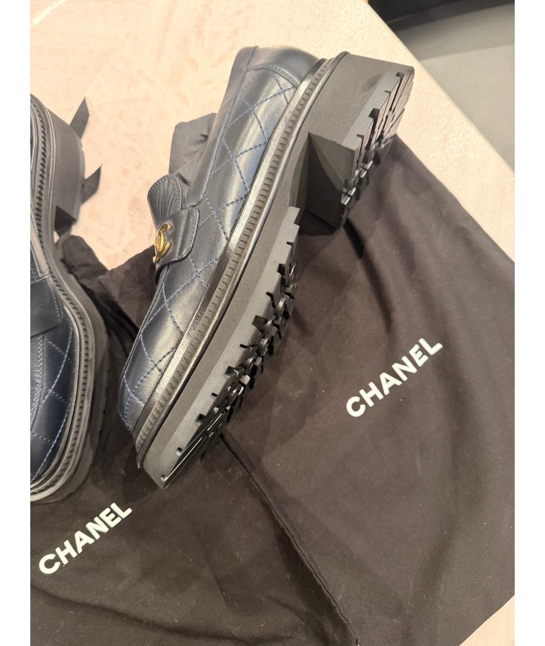 CHANEL Темно-синие кожаные лоферы, фото 5