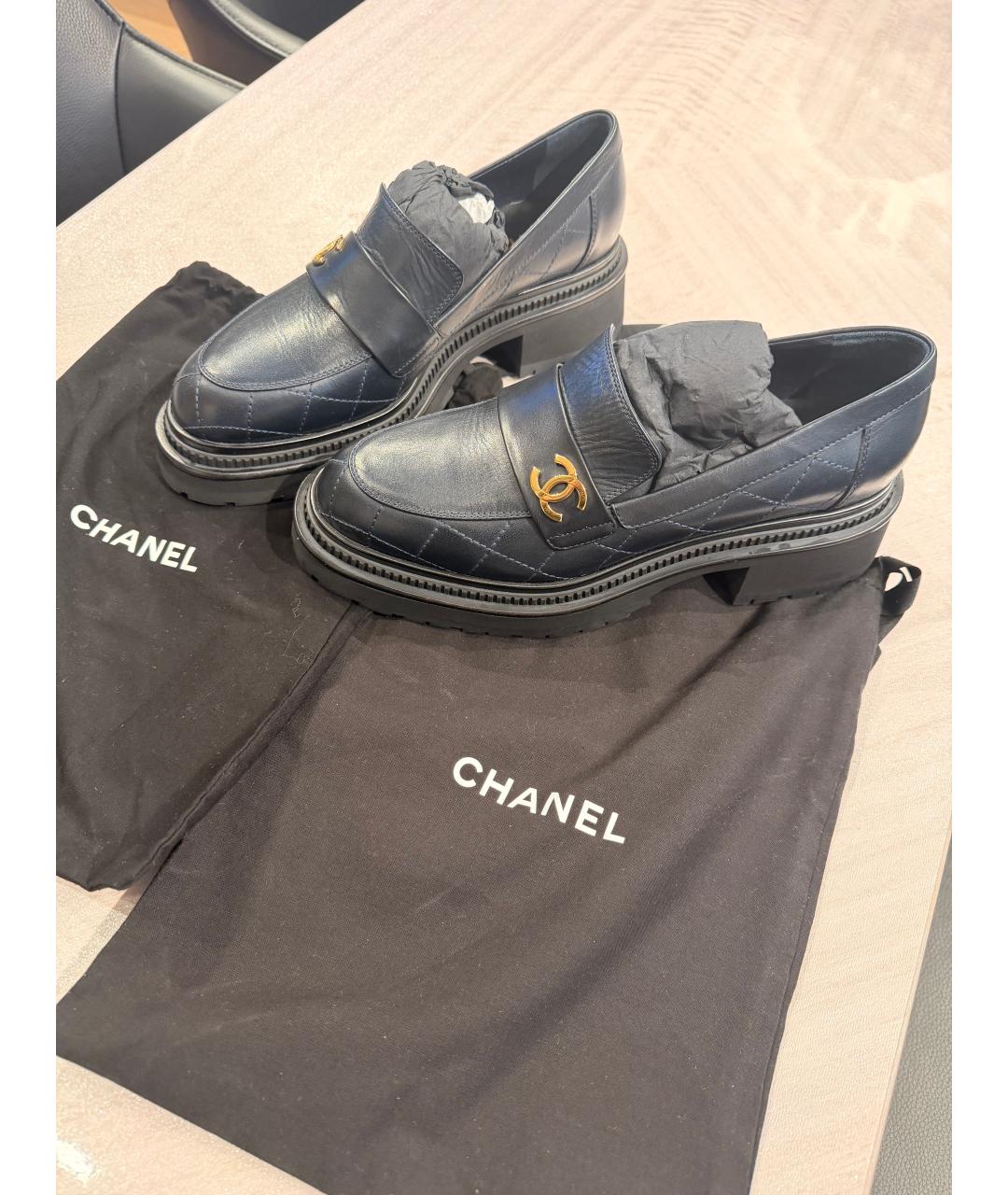 CHANEL Темно-синие кожаные лоферы, фото 6
