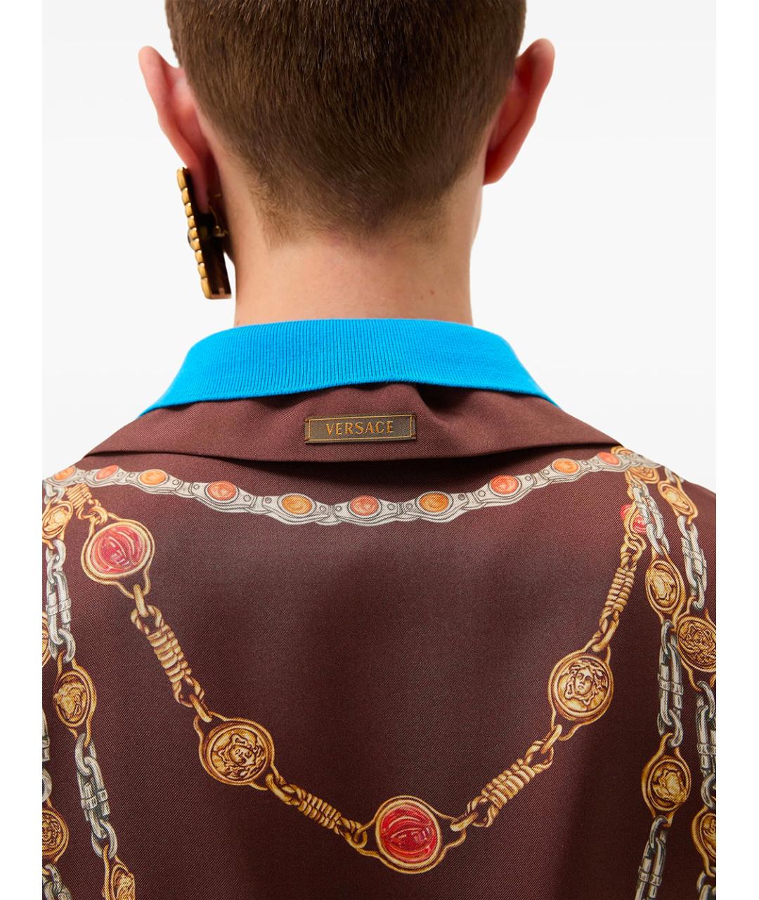 VERSACE Коричневое шелковое повседневное платье, фото 2